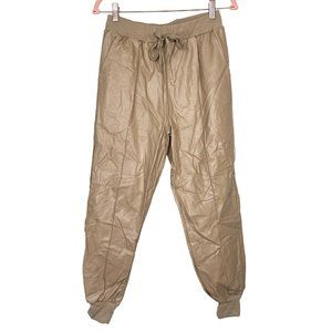 JLUXLABEL Joggers Womens Medium Beige Faux Leather Pants Solid New